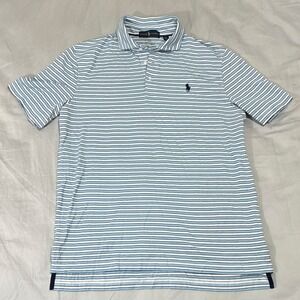 Ralph Lauren Men's Regular Fit Polo Shirt M Light Blue White Striped Short Slee…